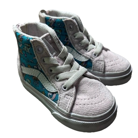 Vans Other - Toddler Girl Vans High Top Pink Sneakers Blue Ocean Design Size 4